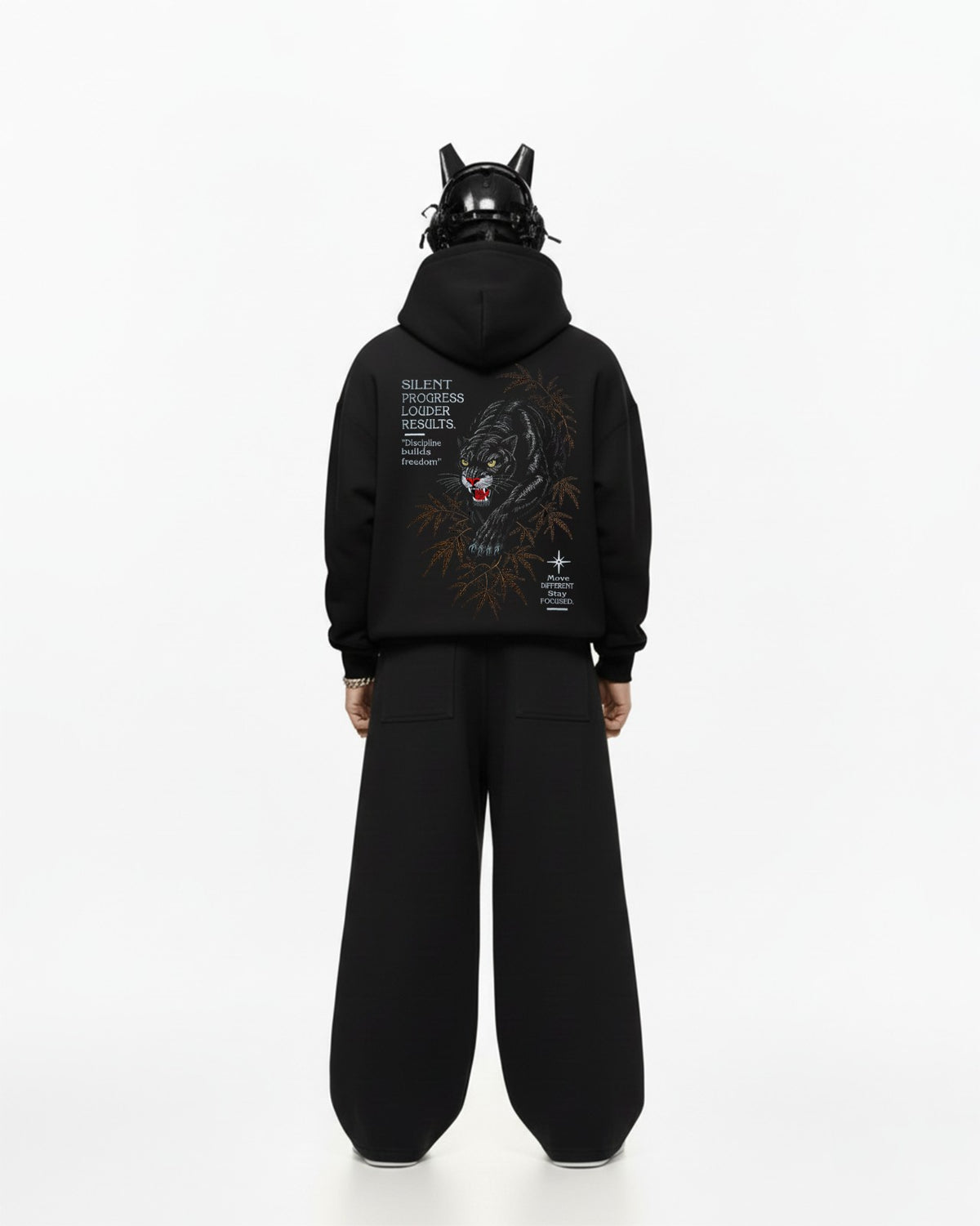 Black Panther Embroidery Oversized Hoodie