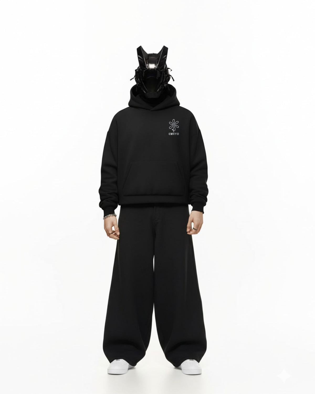 Flower Applique Embroidery Oversized Hoodie