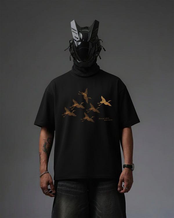 Flying Bird Embroidery Over-Sized T Shirt