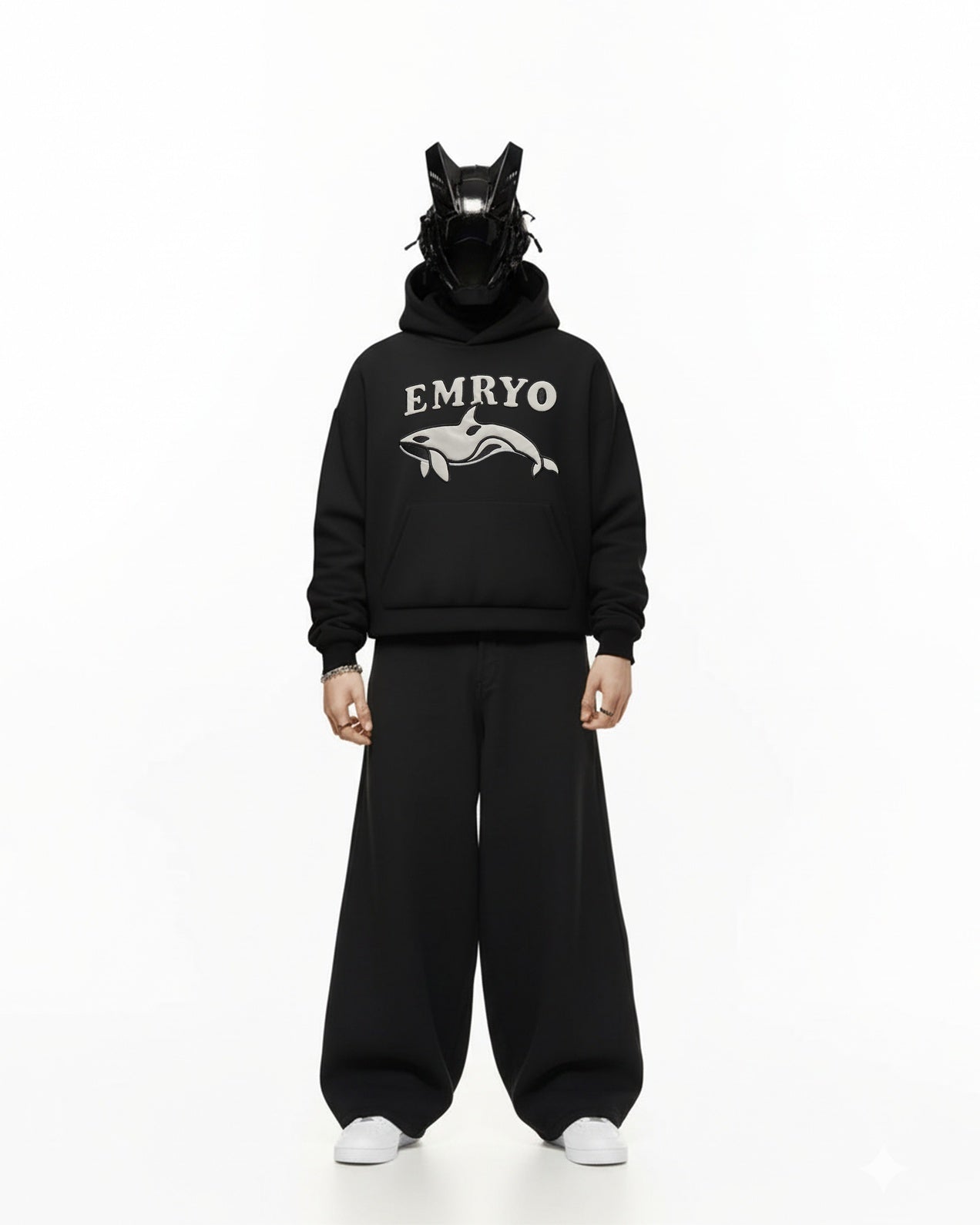 EMRYO WHALE LEATHER EMBROIDERED OVERSIZED HOODIE
