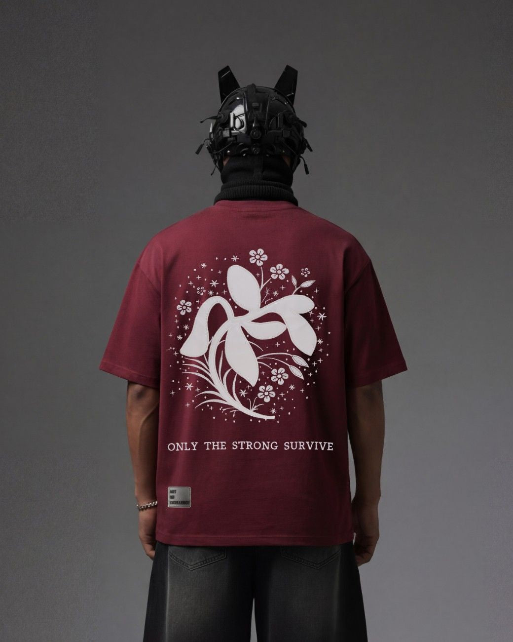 Leaves Applique Embroidery Over-Sized T Shirt