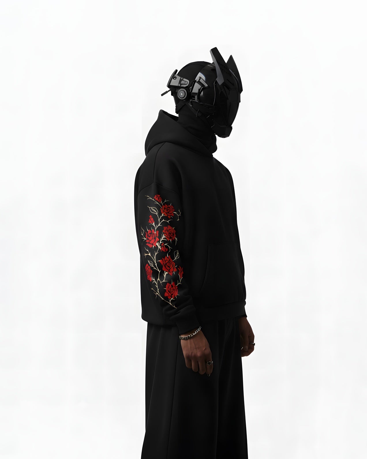 ROSE APPLIQUE EMBROIDERED APPLIQUE OVER-SIZED HOODIE