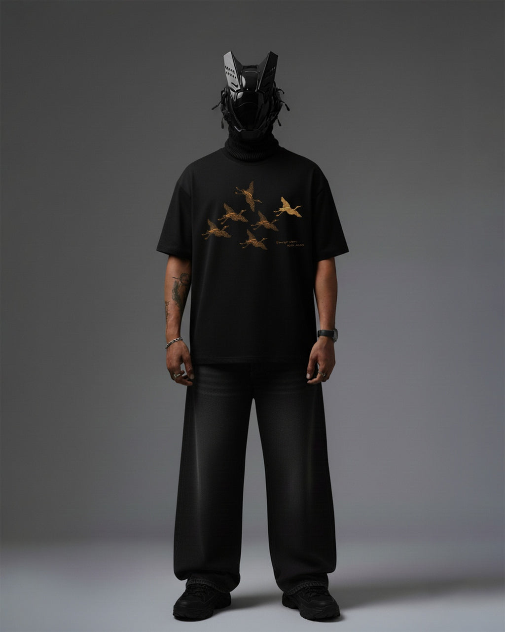 FLYING BIRD EMBROIDERY OVER-SIZED T SHIRT