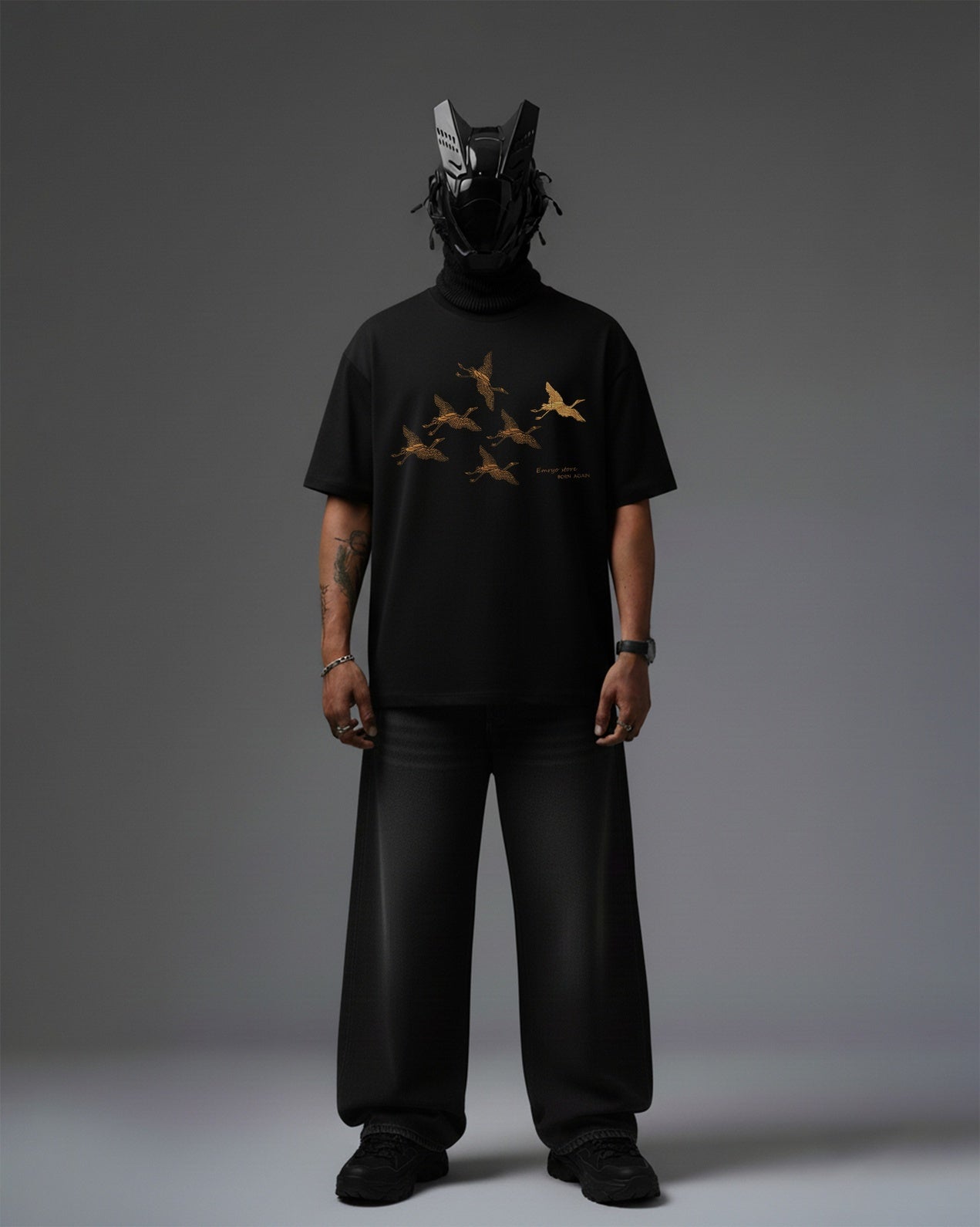 FLYING BIRD EMBROIDERY OVER-SIZED T SHIRT
