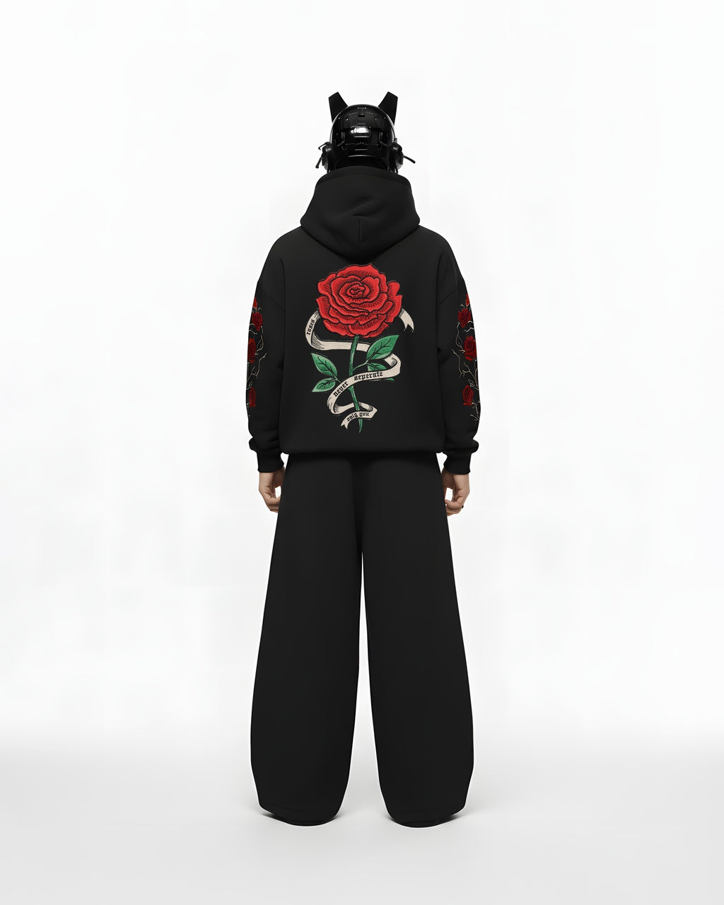 ROSE APPLIQUE EMBROIDERED APPLIQUE OVER-SIZED HOODIE