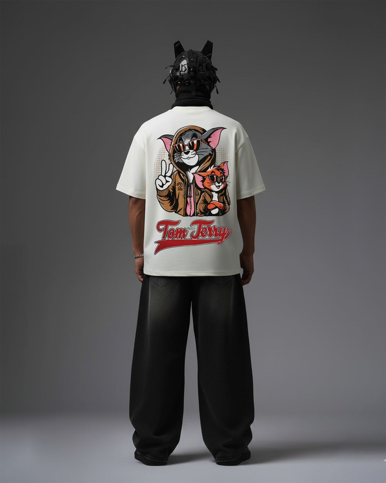 TOM & JERRY EMBROIDERY OVER-SIZED T SHIRT