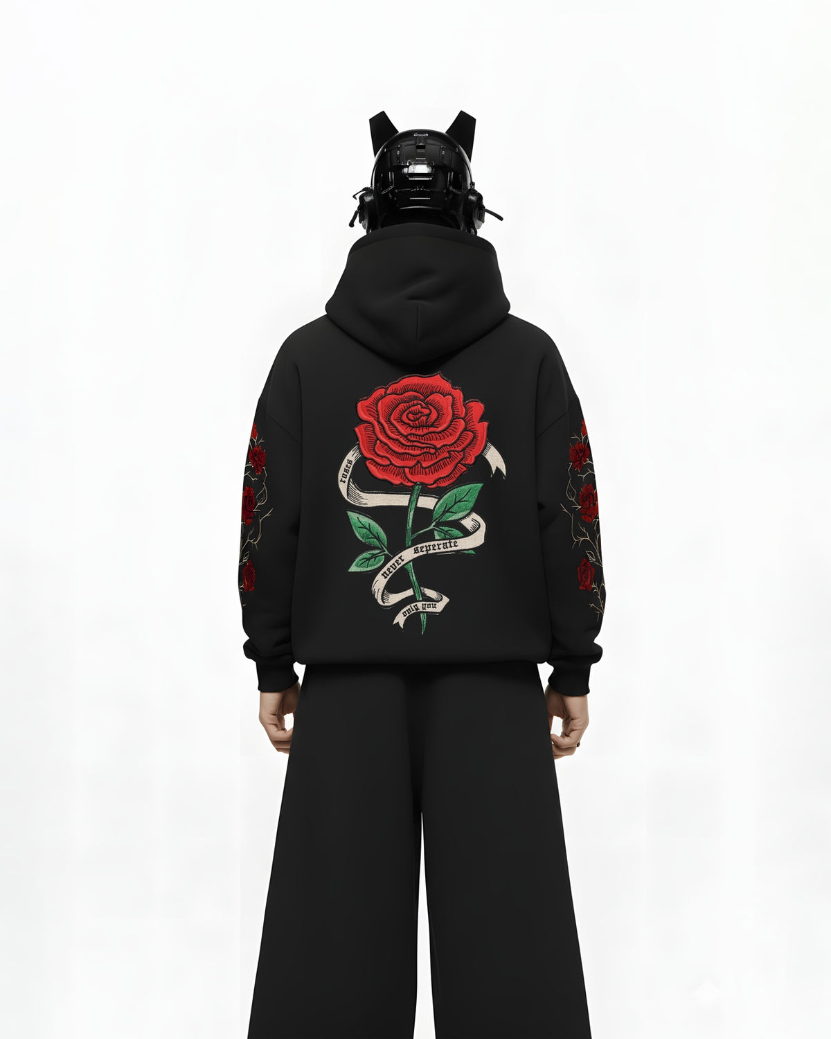 Rose Applique Embroidery Oversized Hoodie