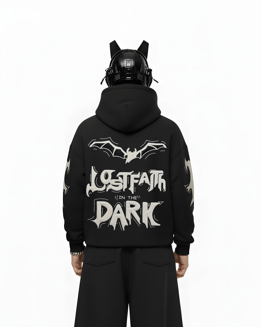 LOST FAITH APPLIQUE EMBROIDERED APPLIQUE OVER-SIZED HOODIE