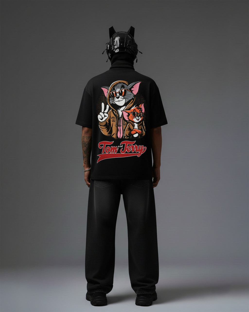 TOM & JERRY EMBROIDERY OVER-SIZED T SHIRT