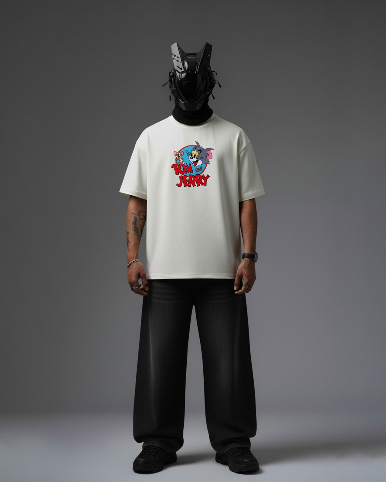 TOM & JERRY EMBROIDERY OVER-SIZED T SHIRT