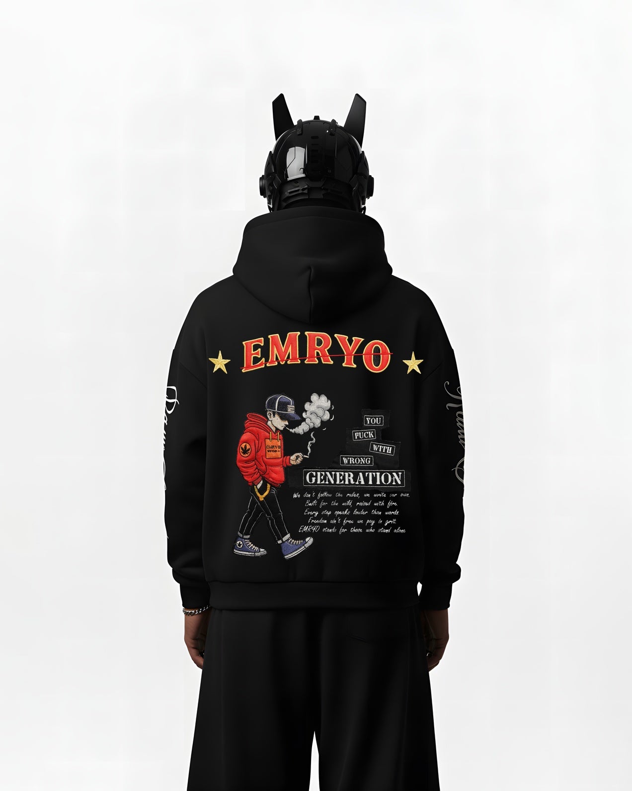 SMOKER EMBROIDERED APPLIQUE OVER-SIZED HOODIE