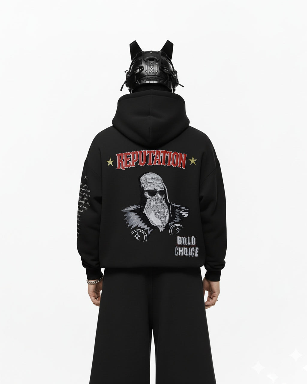 REPUTATION MAN EMBROIDERED APPLIQUE OVER-SIZED HOODIE