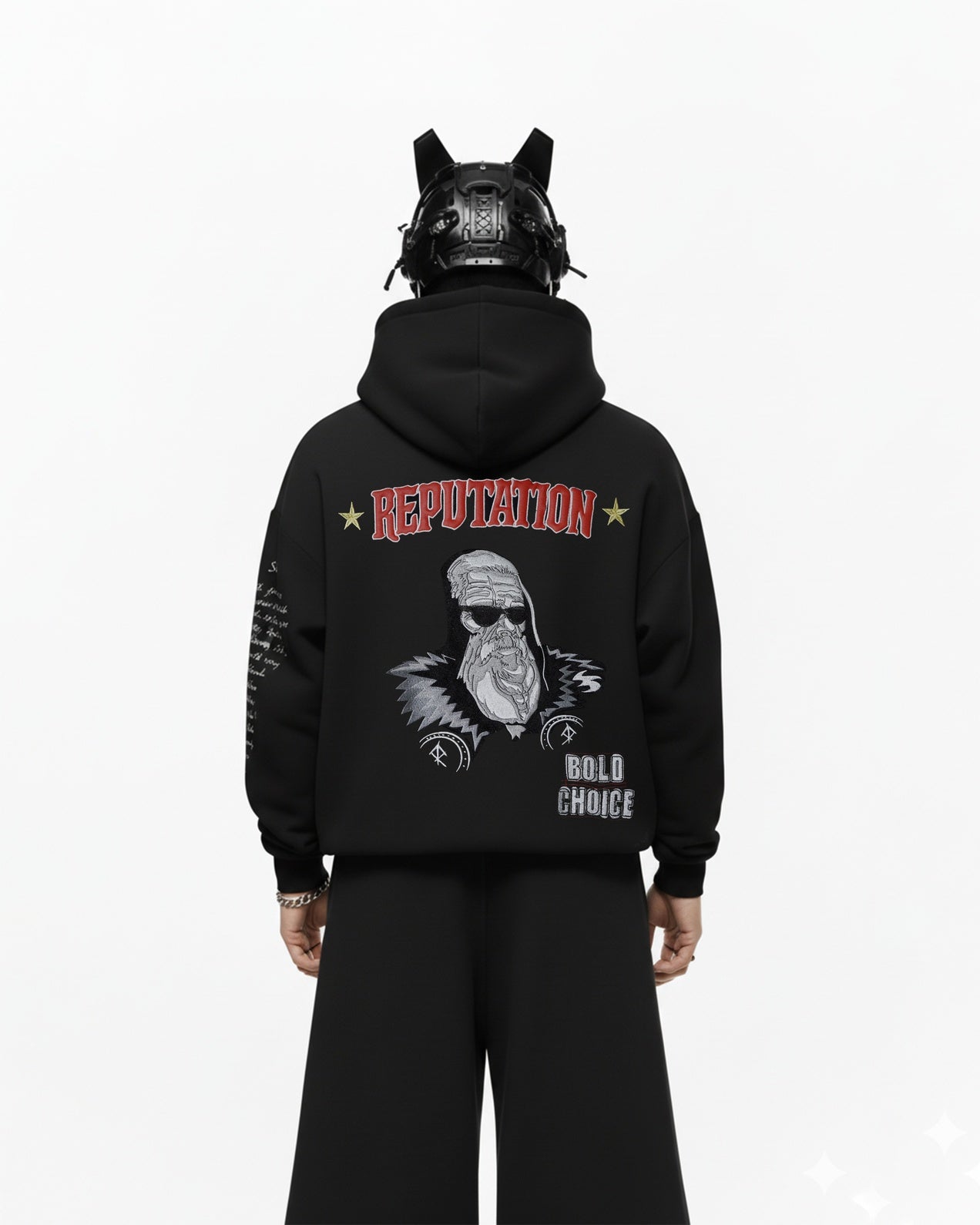 REPUTATION MAN EMBROIDERED APPLIQUE OVER-SIZED HOODIE