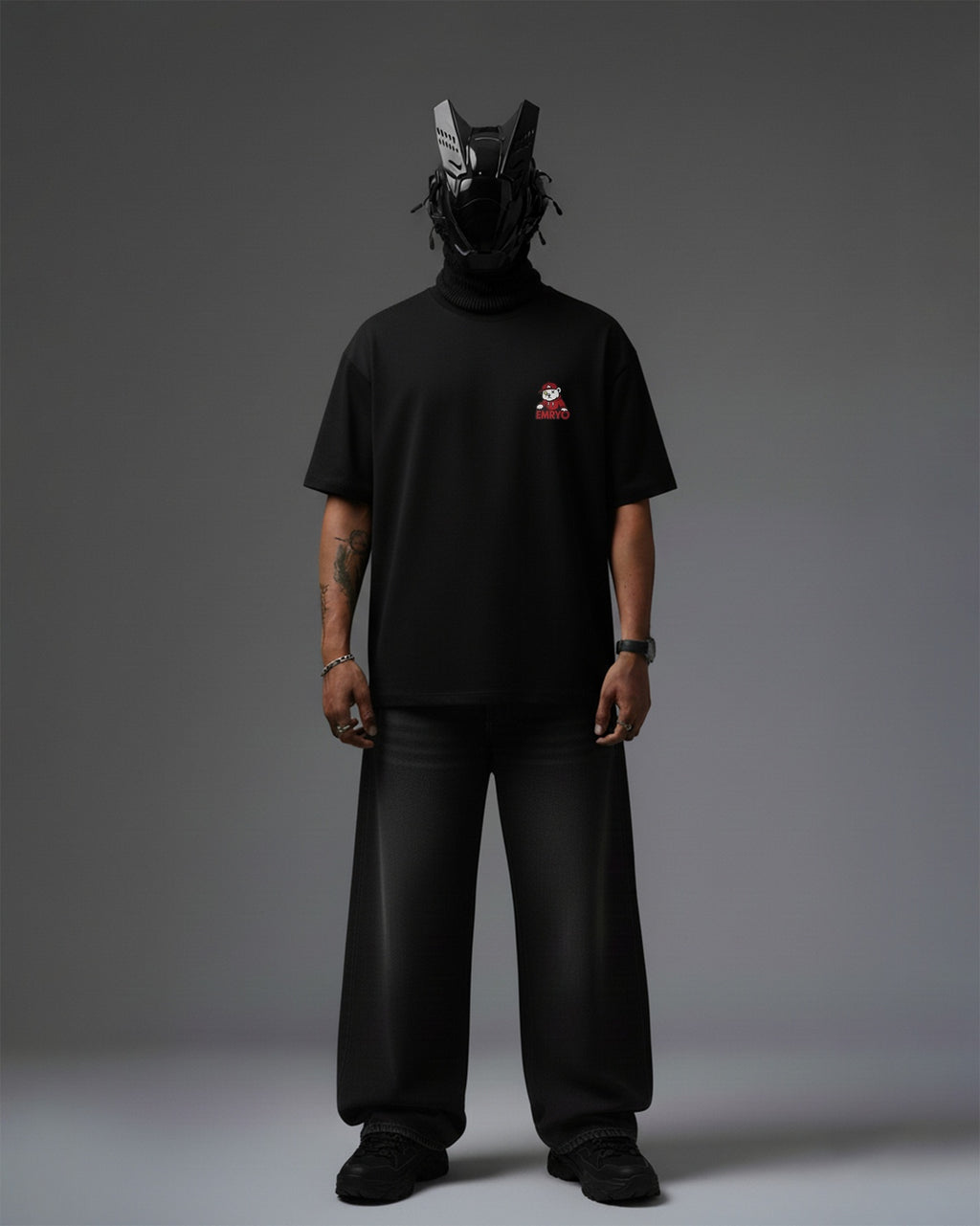 SKATER-BOT EMBROIDERY OVER-SIZED T SHIRT