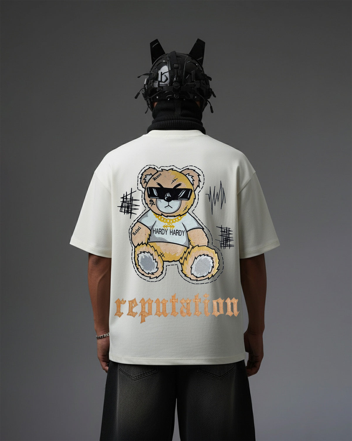 REPUTATION BEAR EMBROIDERY OVER-SIZED T SHIRT