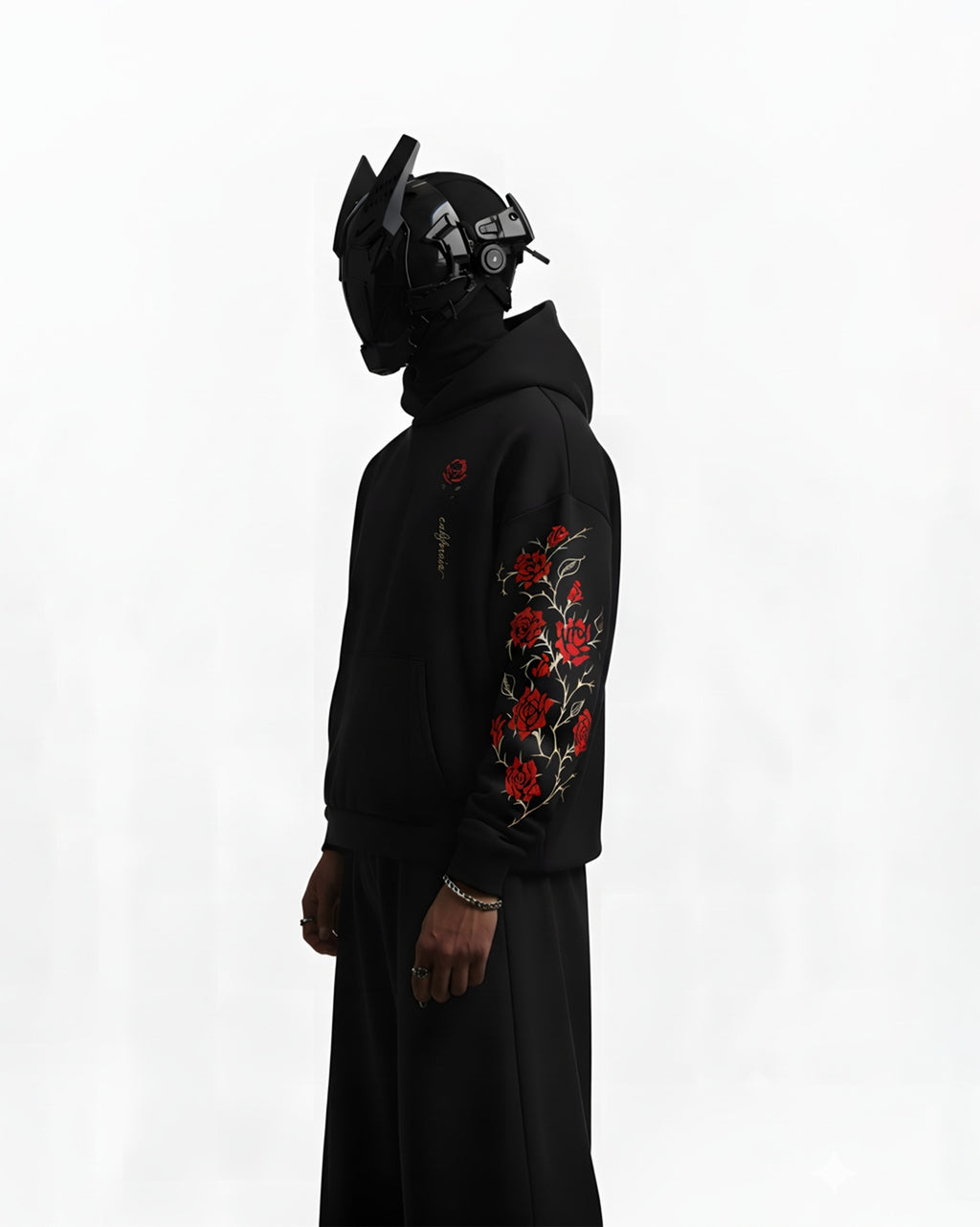 ROSE APPLIQUE EMBROIDERED APPLIQUE OVER-SIZED HOODIE