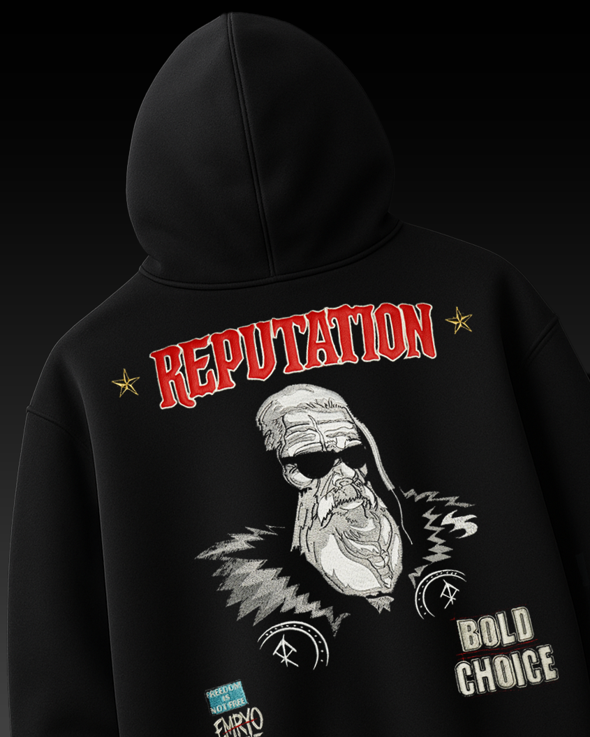 REPUTATION MAN EMBROIDERED APPLIQUE OVER-SIZED HOODIE