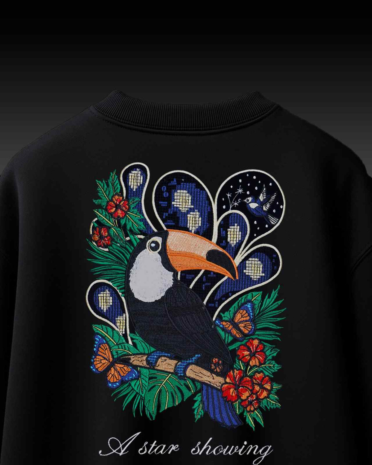 Toucan Bird Embroidery Over-Sized T Shirt