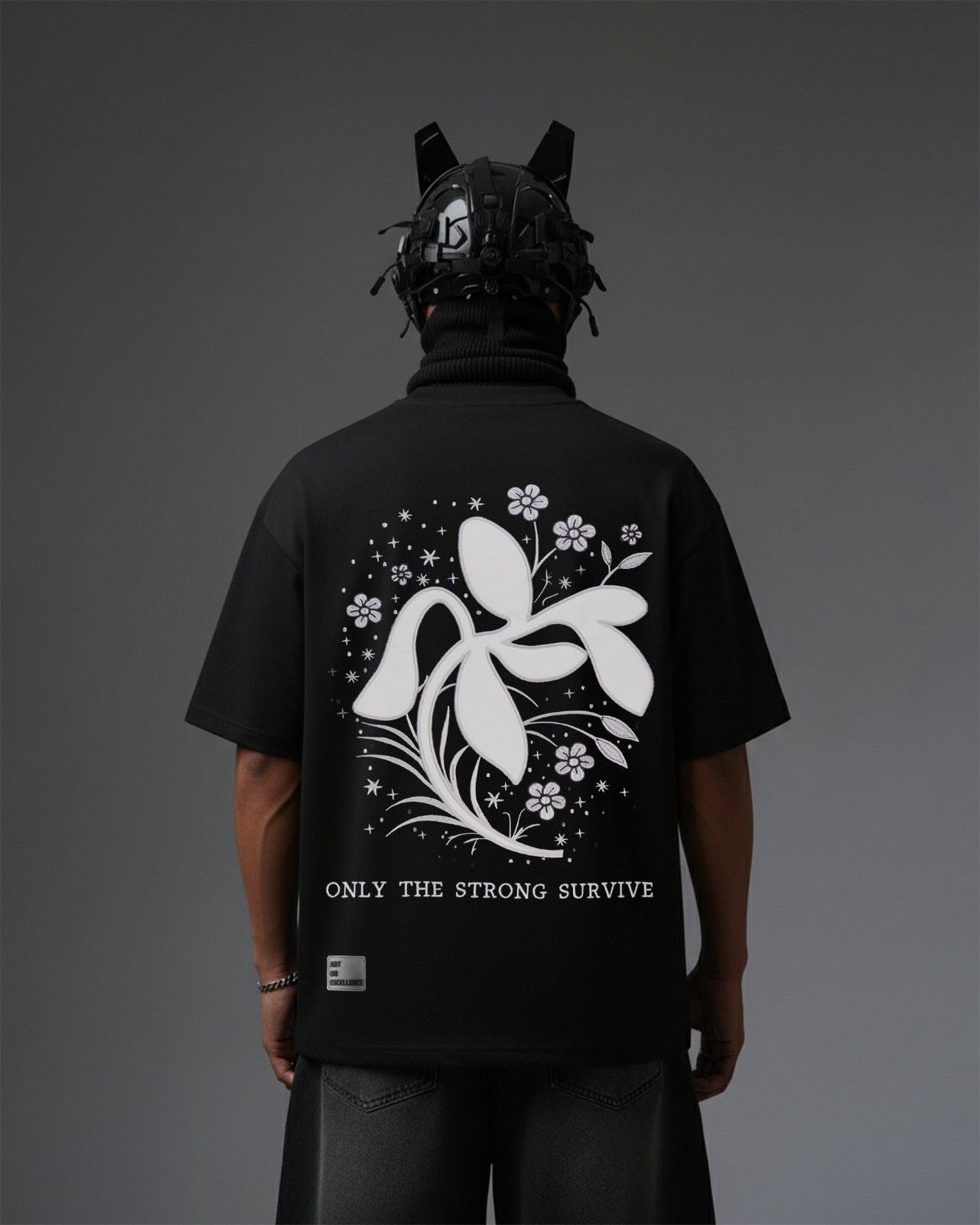 Leaves Applique Embroidery Over-Sized T Shirt