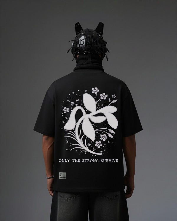 Leaves Applique Embroidery Over-Sized T Shirt