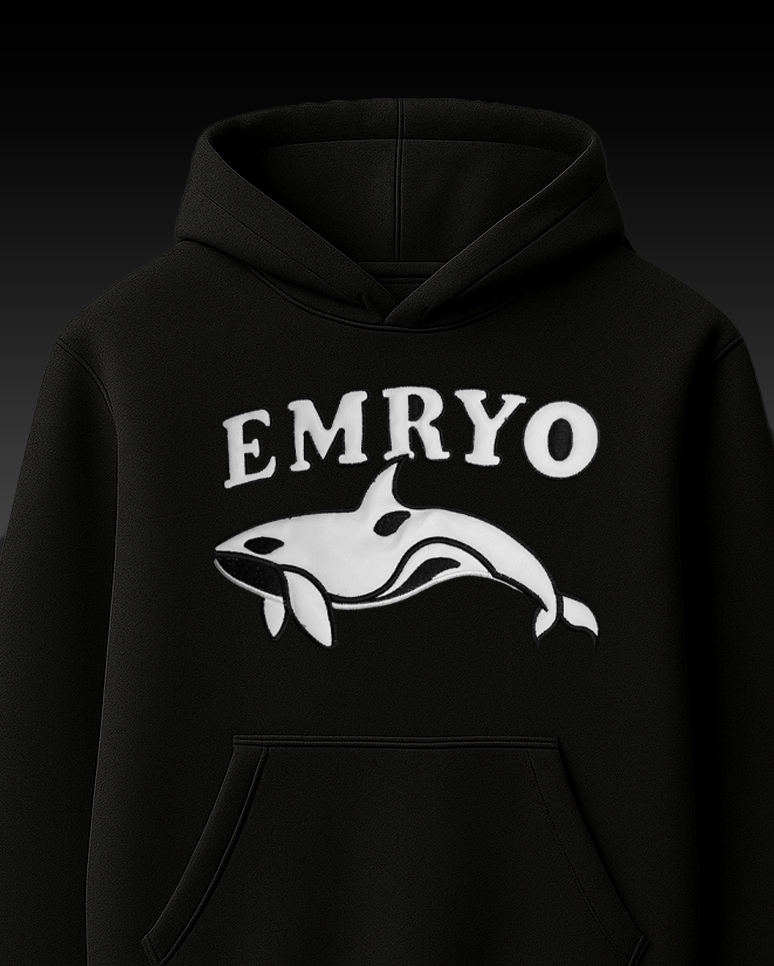 EMRYO WHALE EMBROIDERED APPLIQUE OVER-SIZED HOODIE