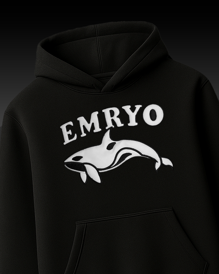 EMRYO WHALE EMBROIDERED APPLIQUE OVER-SIZED HOODIE