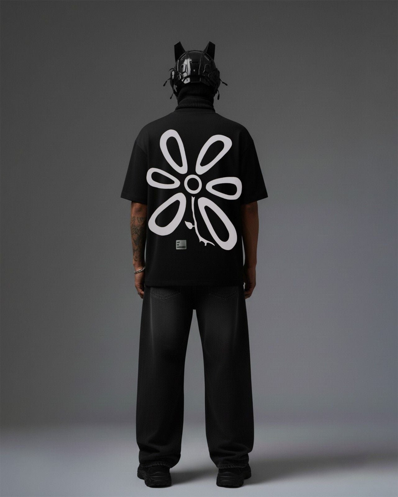 Flower Applique Embroidery Over-Sized T Shirt