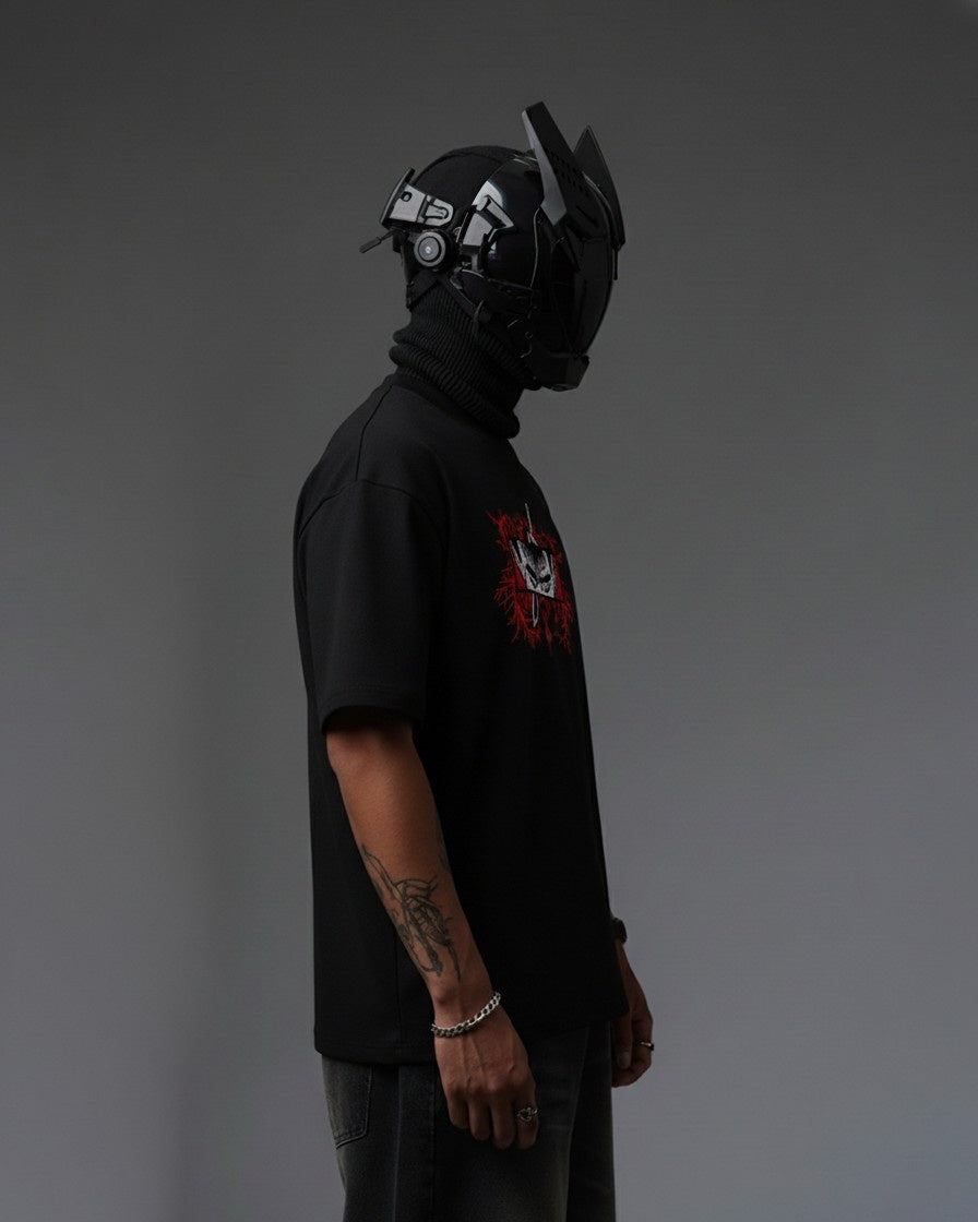 Berserk Red Veins Embroidery Over-Sized T Shirt
