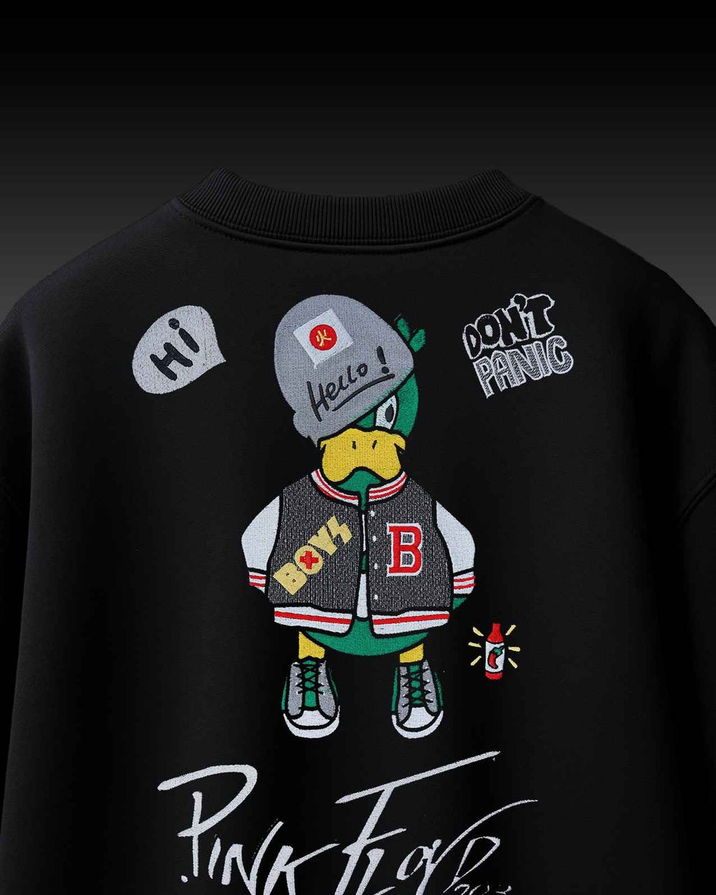 Pinkfly Duck Embroidery Over-Sized T Shirt