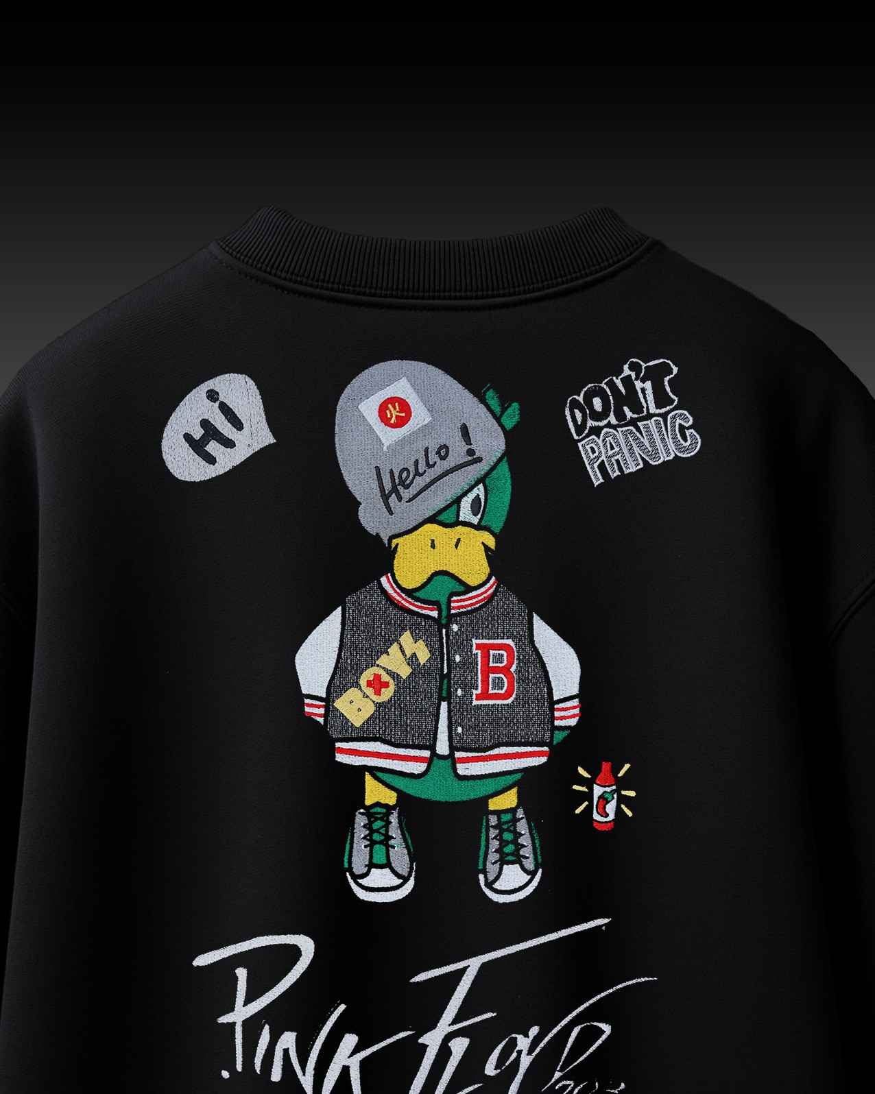 Pinkfly Duck Embroidery Over-Sized T Shirt