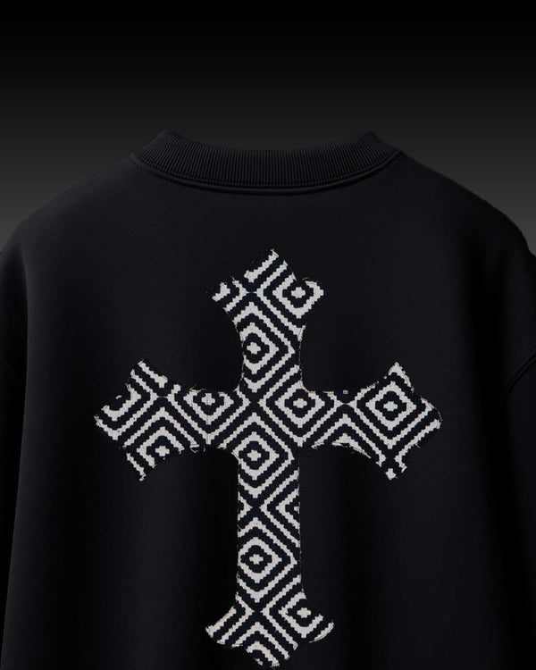 Cross Applique Embroidery Over-Sized T Shirt