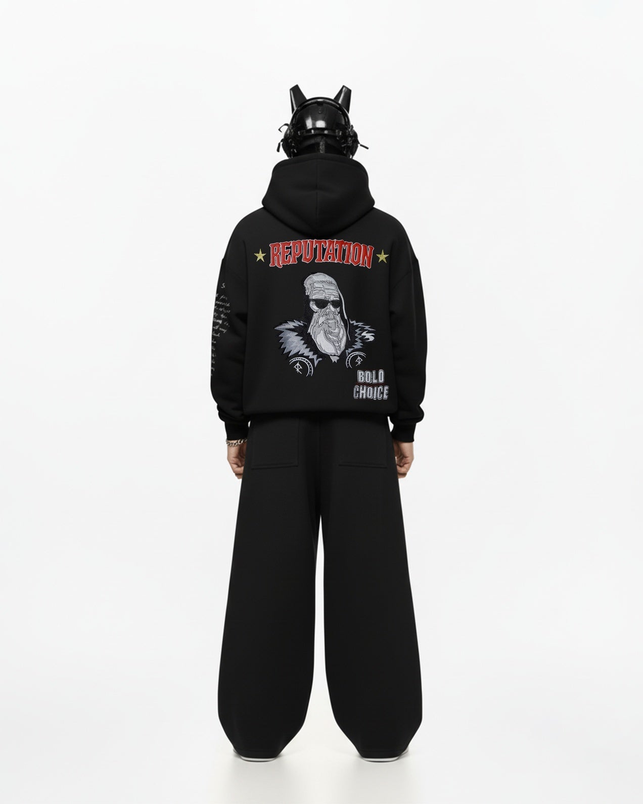 REPUTATION MAN EMBROIDERED APPLIQUE OVER-SIZED HOODIE