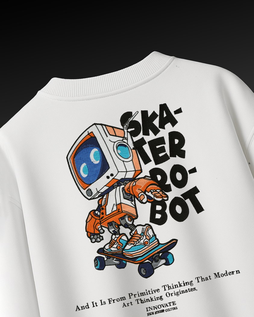 SKATER-BOT EMBROIDERY OVER-SIZED T SHIRT
