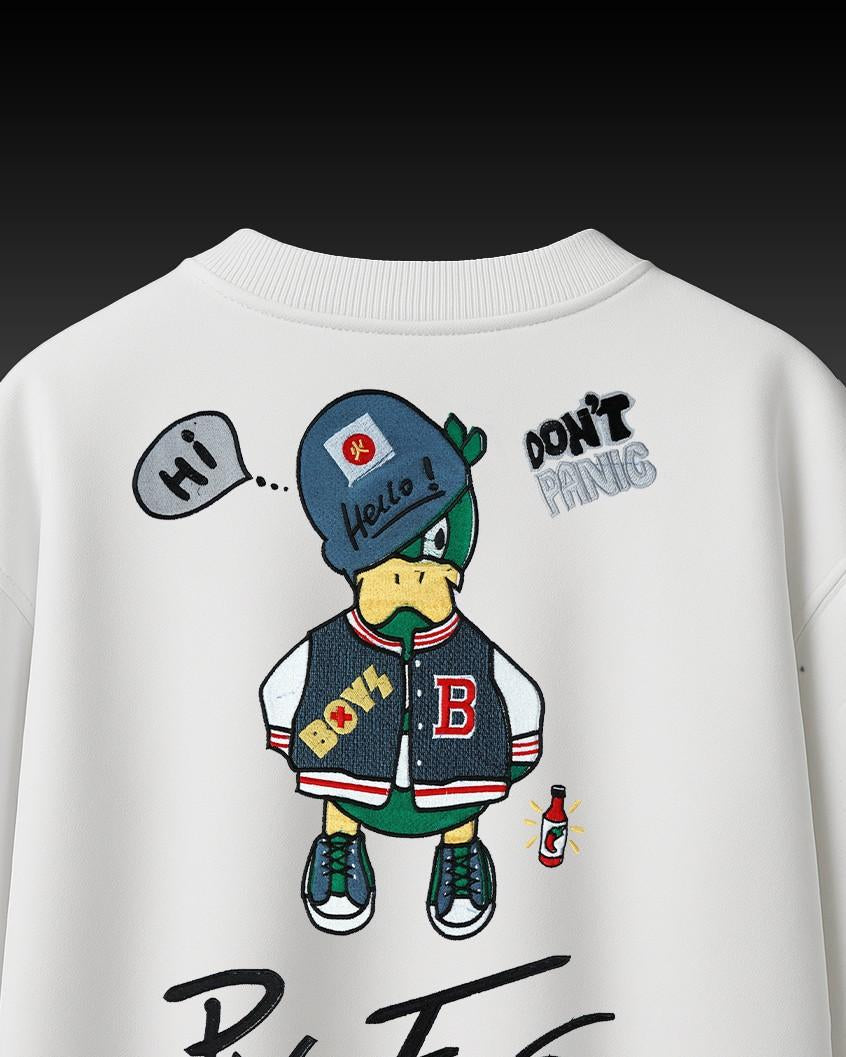 Pinkfly Duck Embroidery Over-Sized T Shirt