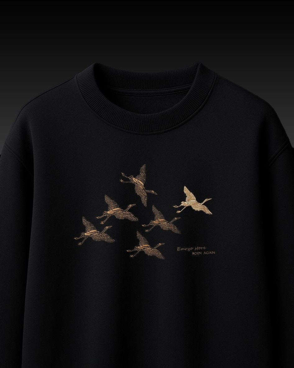 Flying Bird Embroidery Over-Sized T Shirt