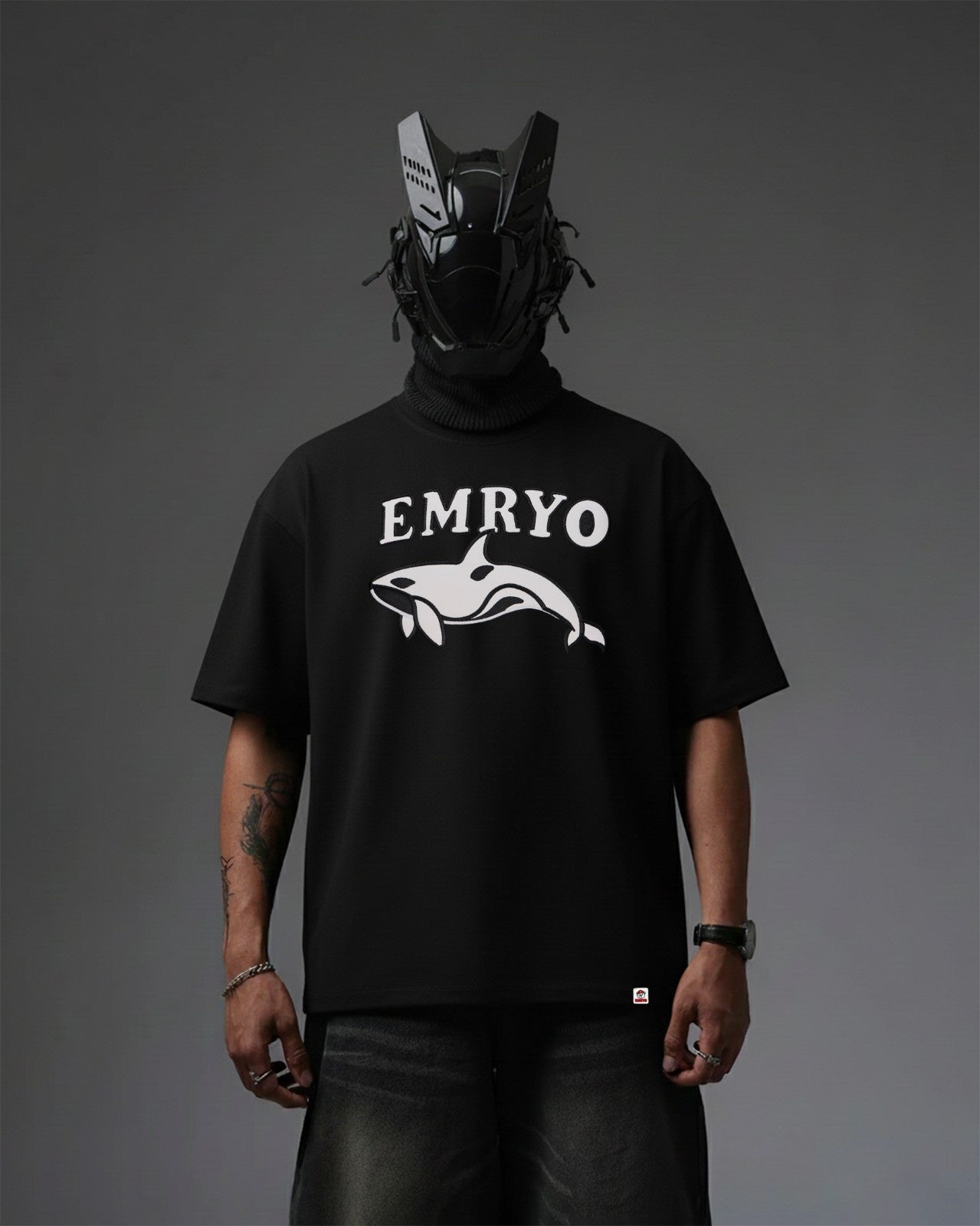 Whale Premium Leather Embroidery Over-Sized T Shirt