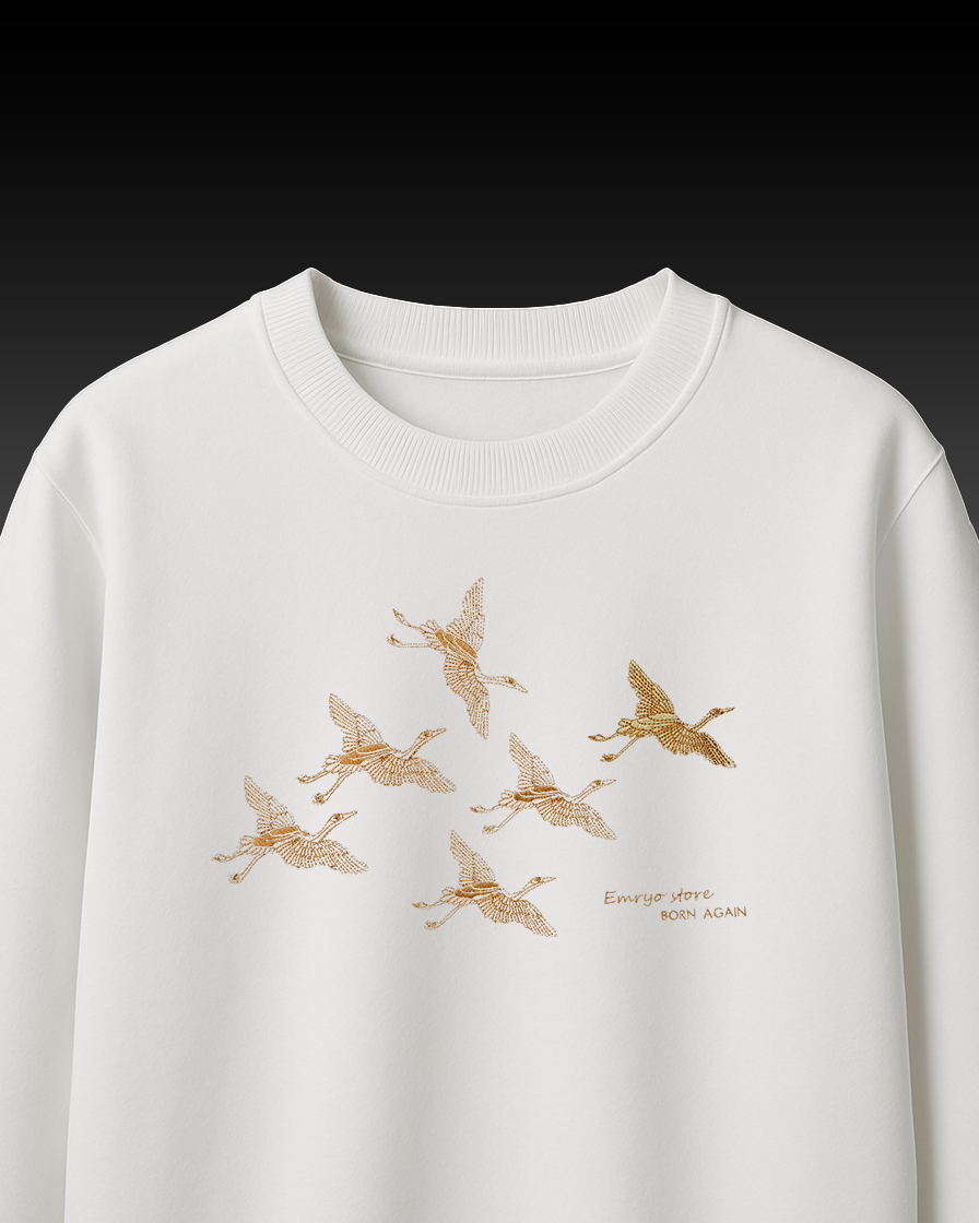FLYING BIRD EMBROIDERY OVER-SIZED T SHIRT