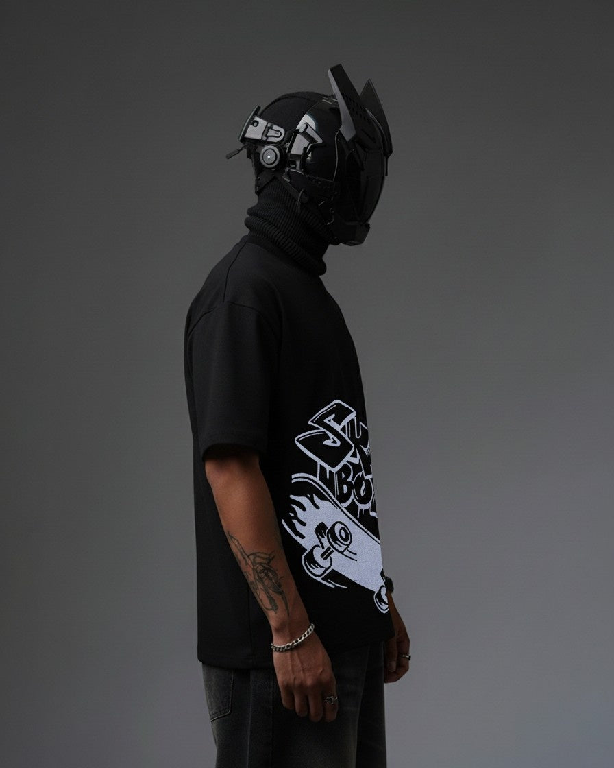 SKATE BOARD EMBROIDERY OVER-SIZED T SHIRT