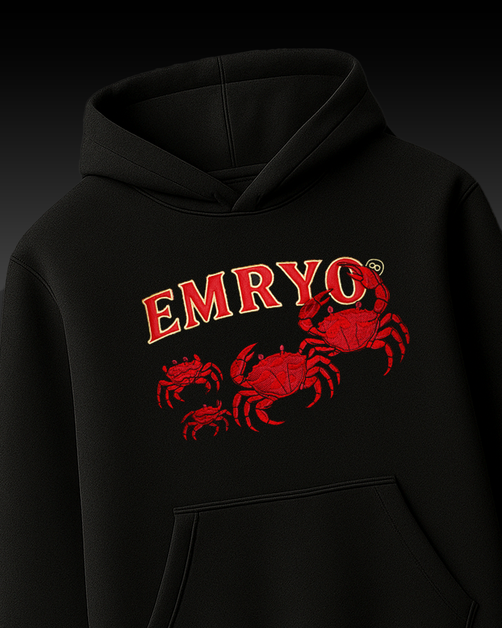 EMRYO CRABS EMBROIDERED APPLIQUE OVER-SIZED HOODIE