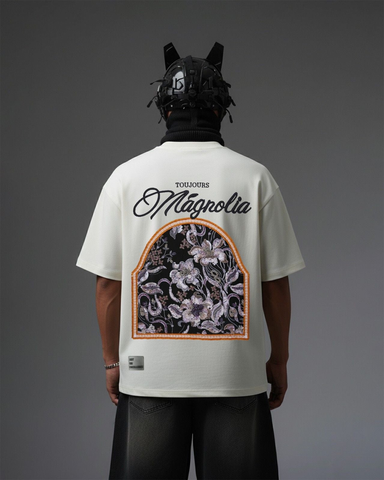 Mangolia Arch Applique Embroidery Over-Sized T Shirt