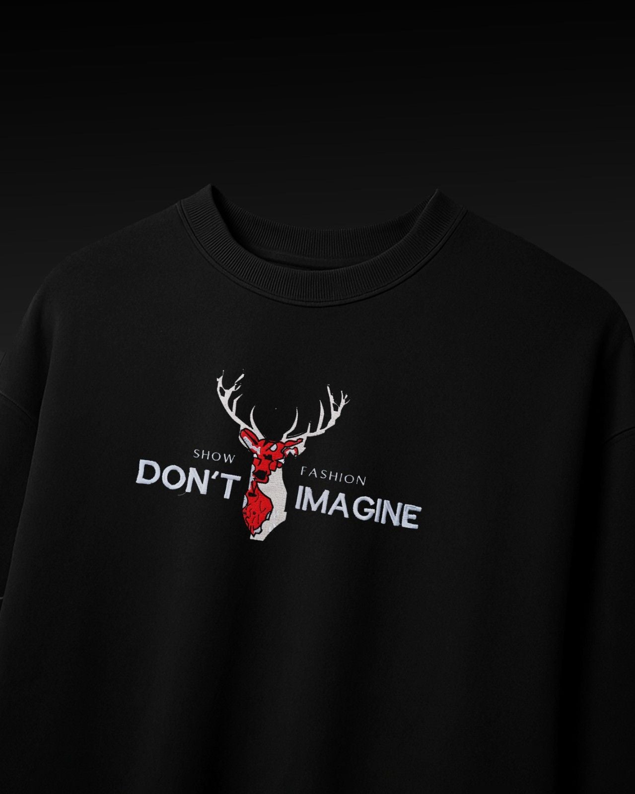 Dont Imagine Deer Embroidery Over-Sized T Shirt