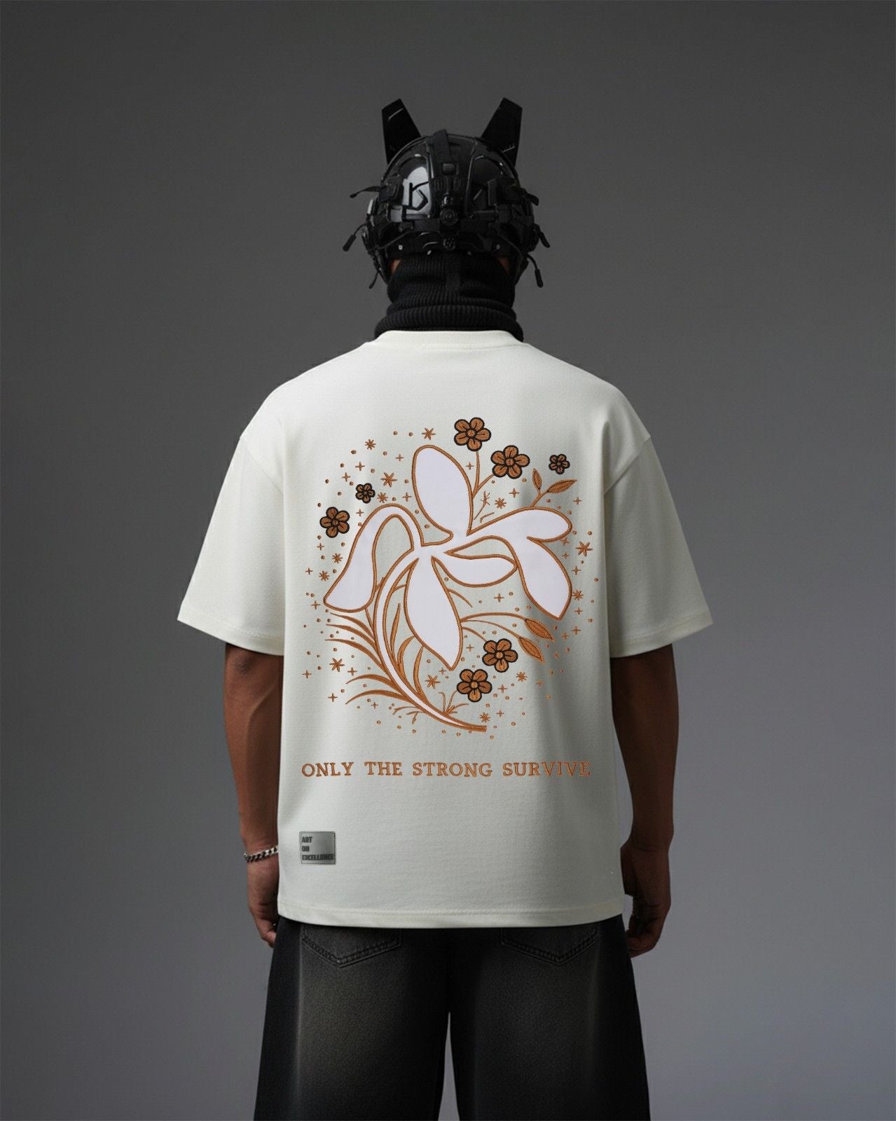 Leaves Applique Embroidery Over-Sized T Shirt