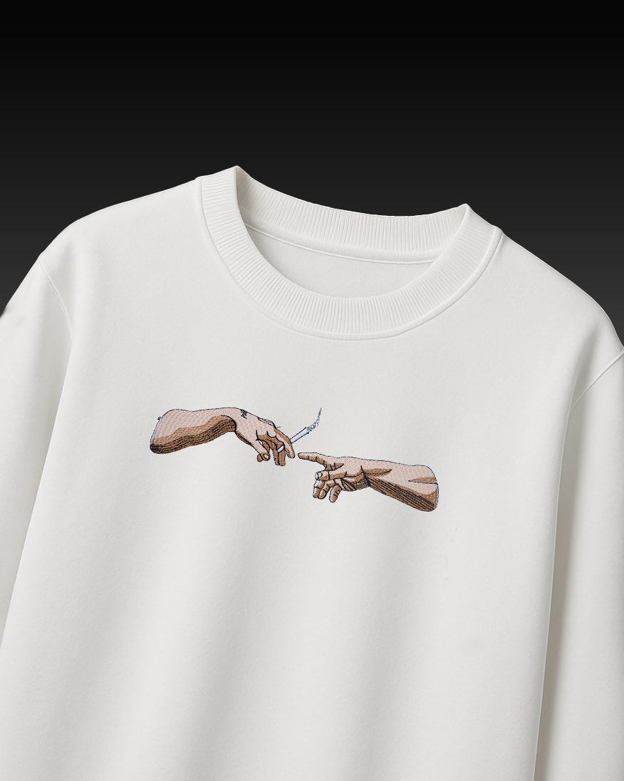 CIGAR HANDS EMBROIDERY OVER-SIZED T SHIRT