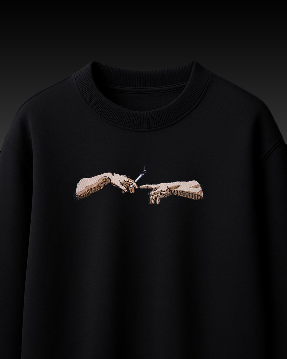 CIGAR HANDS EMBROIDERY OVER-SIZED T SHIRT