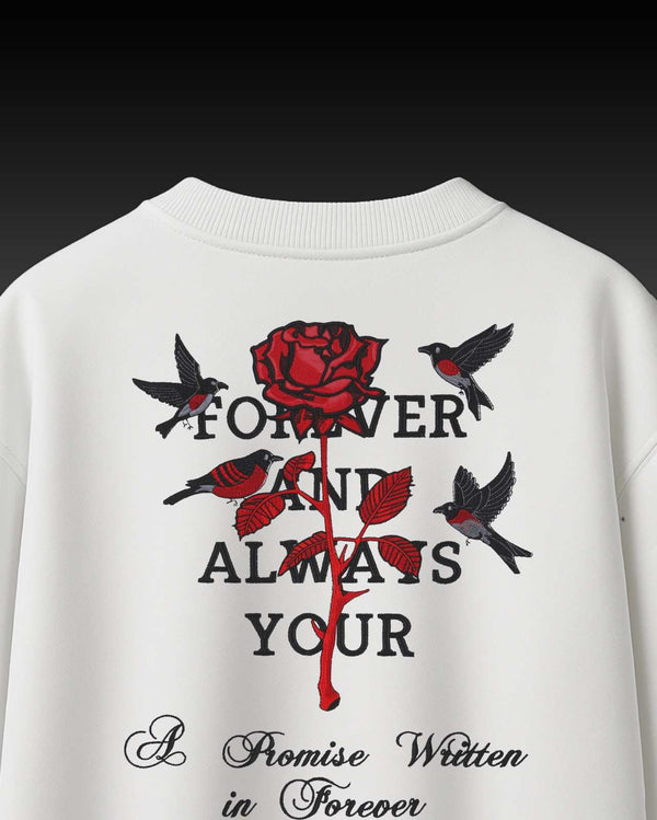 Rose Birds Applique Embroidery Over-Sized T Shirt