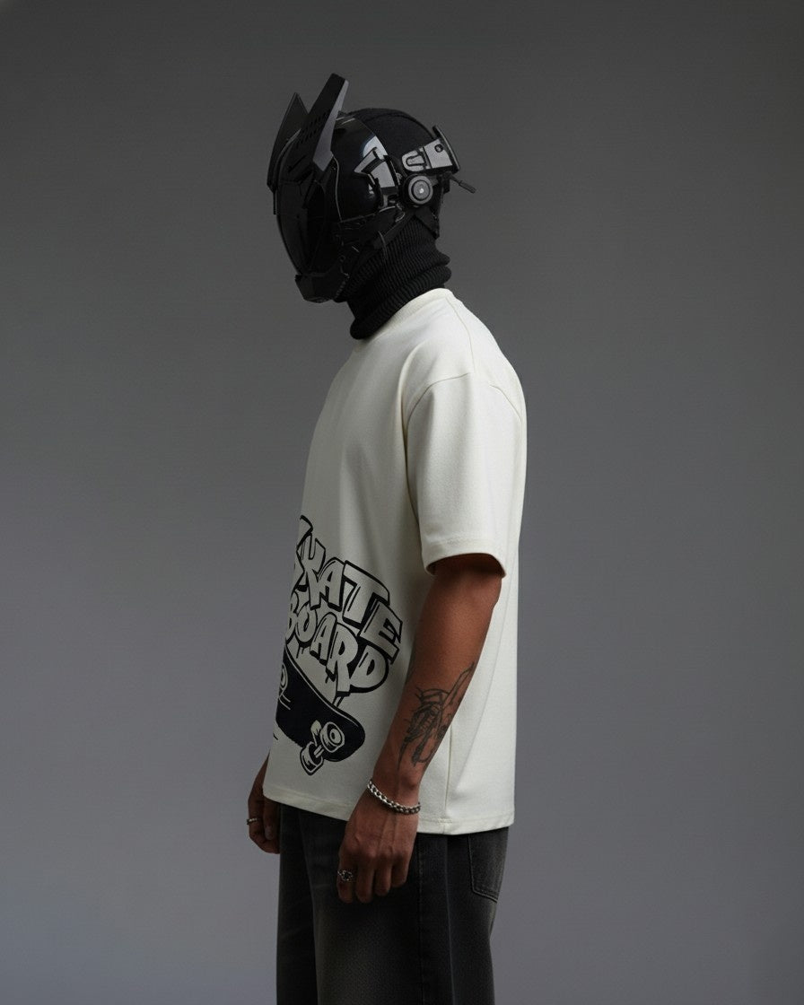 SKATE BOARD EMBROIDERY OVER-SIZED T SHIRT