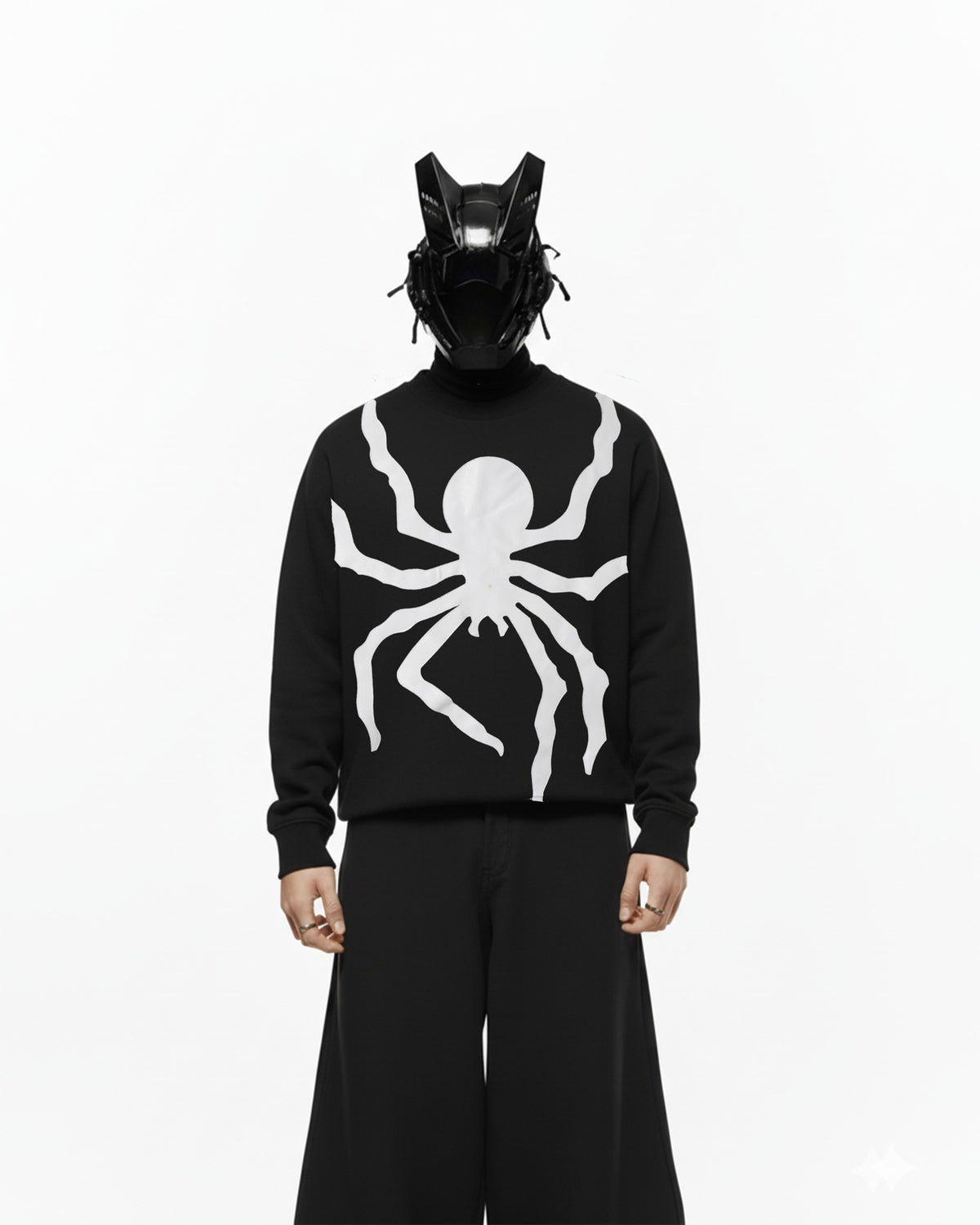 Spider Applique Embroidery Oversized Black Sweatshirt