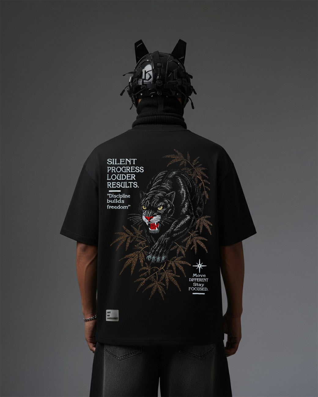 Black Panther Embroidery Oversized T-Shirt