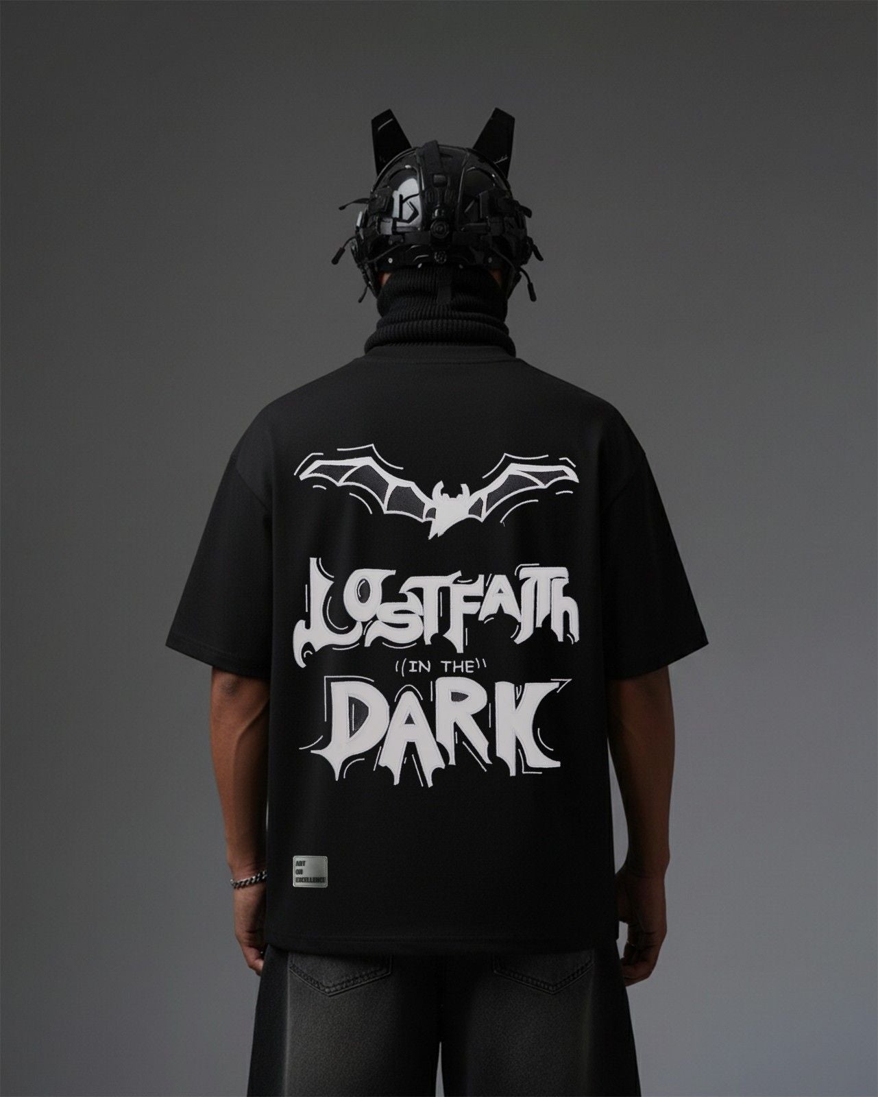 Lost Faith In Dark Embroidery Over-Sized T Shirt