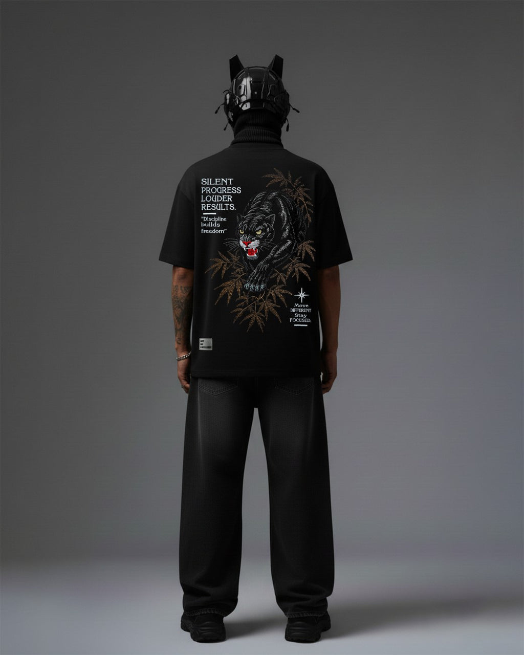 Black Panther Embroidery Oversized T-Shirt